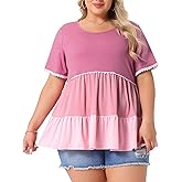 Agnes Orinda Women's Plus Size Babydoll Ruffle Tops Tiered Chic Short Sleeve Casual Loose Flowy Swing Blouses