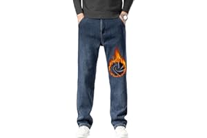 Men's Extra Warm Fleece Lined Jeans Loose Fit Straight Leg Winter Thick Casual Denim Pants