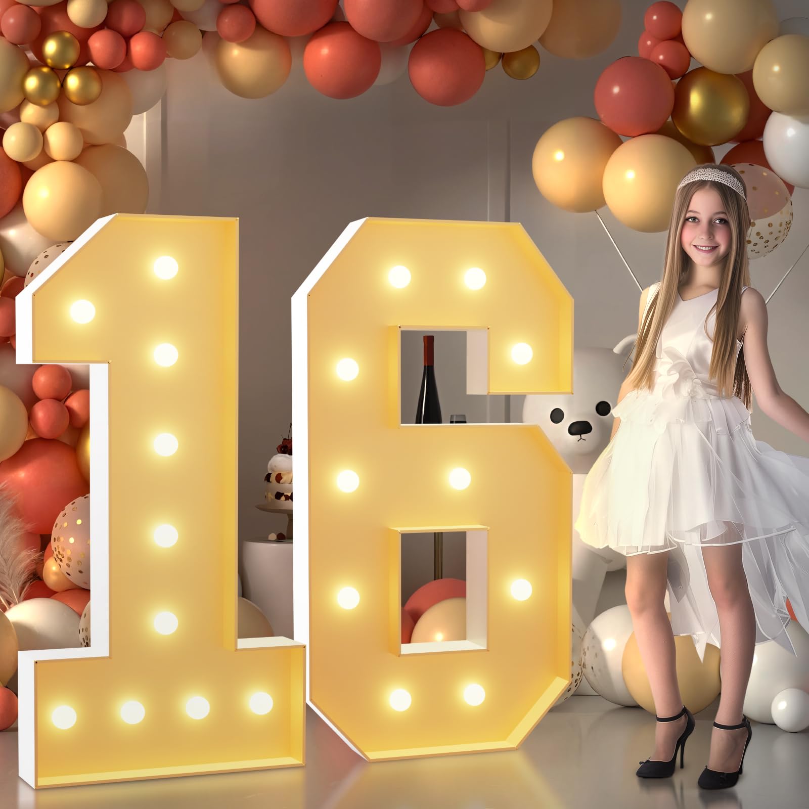 Photo 1 of imprsv 4FT Marquee Numbers 16th Birthday Decorations for Girls Boys, Large Light Up Numbers 16th Birthday Women Foam Board Anniversary Party Decorations Arch Kit (DIY)