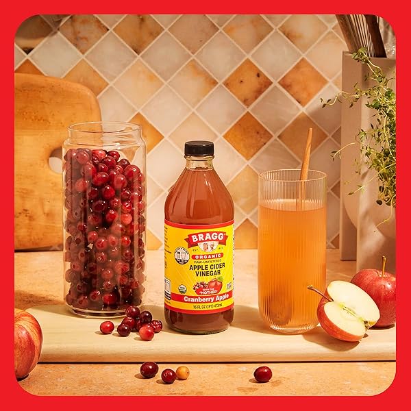 BRAGG ORGANIC APPLE CIDER VINEGAR CRANBERRY APPLE BLEND WITH THE MOTHER – 16 FL OZ – RAW AND UNFILTERED