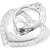 Phone Stand, Luxury Updated Re-Usable Metal Stainless Phone & Tablet Anti Drop Ring Stand Holder with Diamonds for iPhone iPod iPad Samsung and More (Heart Shape) (Silver)