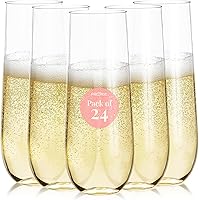 24 Stemless Plastic Champagne Flutes - 9 oz Plastic Champagne Clear Shatterproof Toasting Glasses - Unbreakable, Disposable,