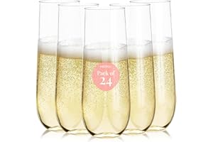 24 Stemless Plastic Champagne Flutes - 9 oz Plastic Champagne Clear Shatterproof Toasting Glasses - Unbreakable, Disposable, 