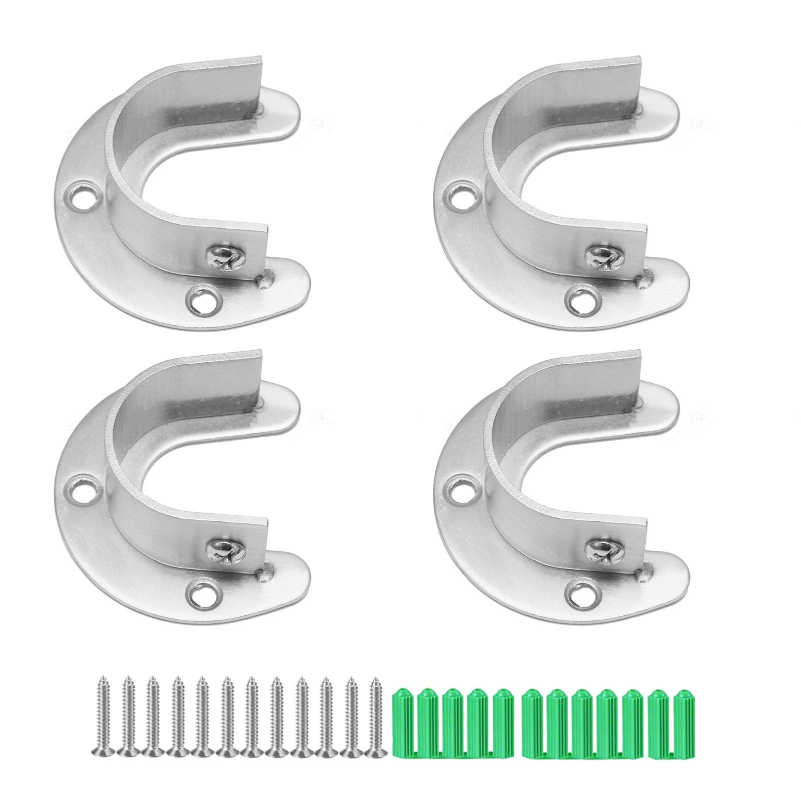 DTXLX Rod Support U-shaped Set, 304 Stainless Steel Pole Socket Flanges U For for wardrobe, Closet, Bathroom, Kitchen Etc Hanging Rod Flange Set (25MM)