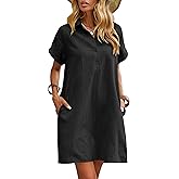 Zeagoo Womens Cotton Shirt Dress Summer Casual Short Sleeve Button Down Beach Cover Up Shirts with Pockets