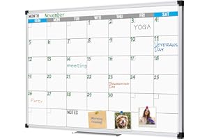 XBoard Magnetic Calendar Whiteboard 48" x 36" - Monthly Calendar Dry Erase Board, White Board + Colorful Calendar Board, Silver Aluminium Framed Monthly Planning Board