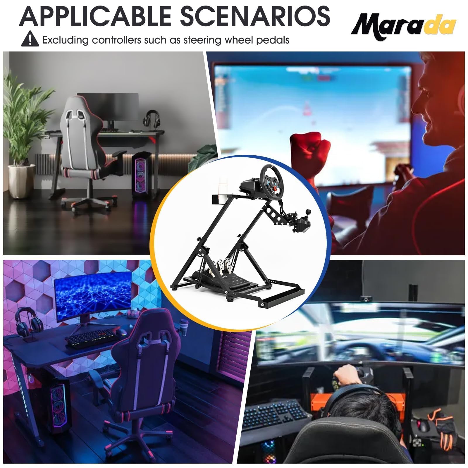 Marada X Frame Steering Wheel Stand Racing Sim Cockpit with Seat Slot Fit for Logitech/Thrustmaster/Fanatec G25 G27 G29 G920 T300 T248, No Pedal & Shifter