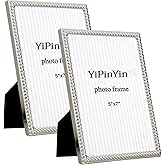 FineLiMoLa 5x7'' Silver Rope Design Metal Picture Frames 2 Pack with Hi Quality Velvet Backing and Real Glass Front, SilverPhoto Frame 7x5'' for Desktop Display Or Wall Hanging