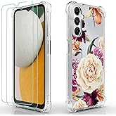 Osophter for Galaxy A15 5G Case: Women Girls Flower Floral with Screen Protector Flexible TPU Rubber Cover for Galaxy A15 Phone Case-(Purple Flower)