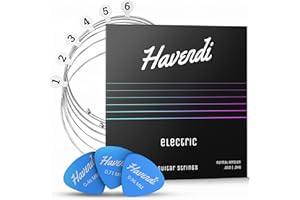 HAVENDI® Guitar Strings electric guitar - brilliant sound quality strings made of steel for electric guitar coated with nickel (6 string set) incl. 3 picks