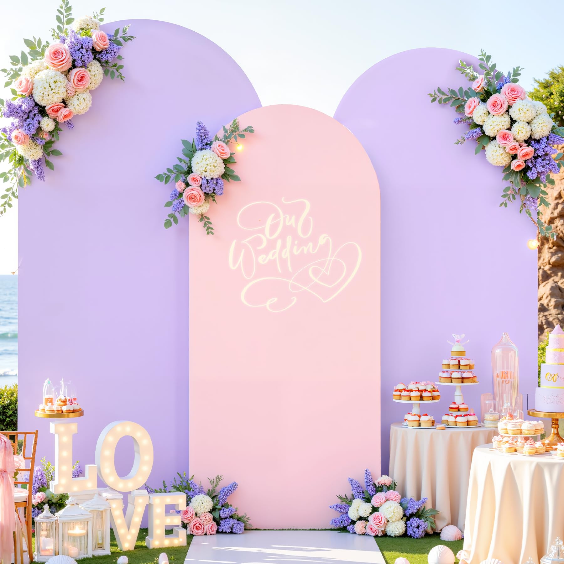 Photo 1 of Pink and Purple Arch Backdrop Cover Set of 3-4ft, 5ft, 6ft Arch Covers Stretchy Backdrop Spandex Baby Shower Arch Stand Covers for Birthday Party Wedding Bridal Shower Photo Background Decorations