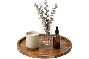Round Wooden Tray for Home Decor - 29.5cm Farmhouse Candle Holder Tray | Rustic Kitchen Countertop, Coffee Table & Vanity Org