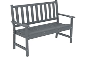 Outsunny Outdoor Garden Bench, HDPE Weatherproof Porch Loveseat, 2-Person Garden Seating with Slatted Seat for Indoor, Backya
