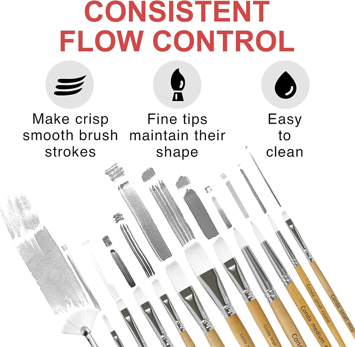 CONDA Paint Brushes Set of 24 Different Shapes Ergonomic Professional Wood Handles with Organizing Case for Acrylic Oil Watercolor, Rock Painting