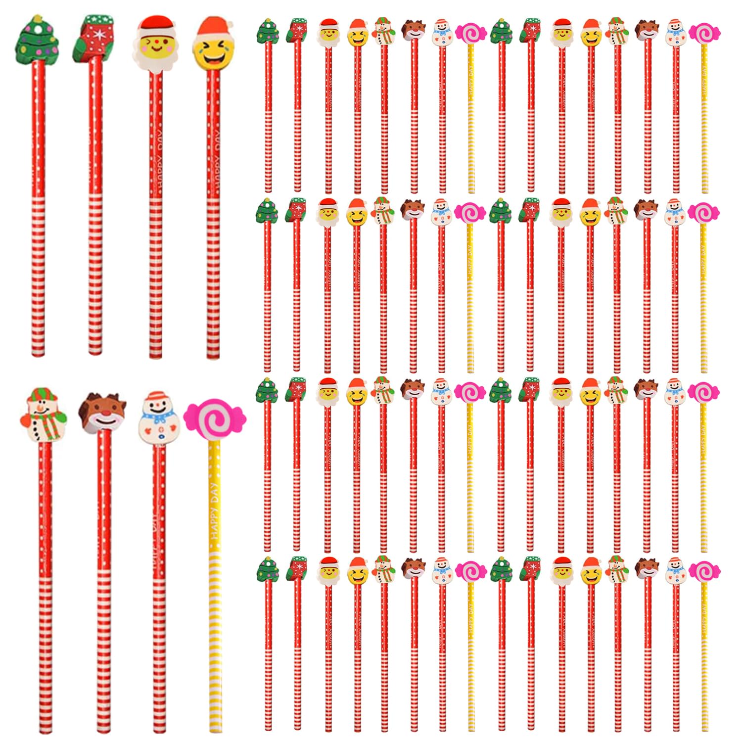 RmKbe 72pcs Christmas Pencils with Erasers Christmas Themed Pencil Christmas Party Stationery Supplies Christmas Stocking Stuffers for Kids