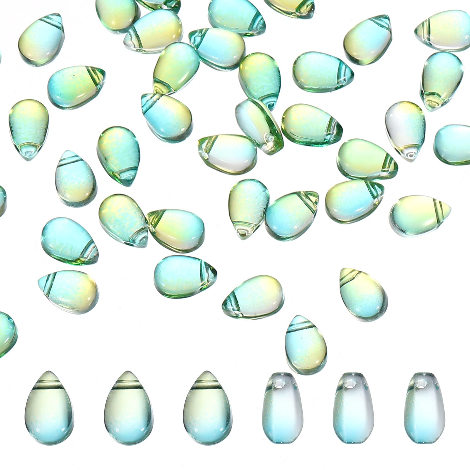 PATIKIL Czech Glass Teardrop Beads, 100 Pcs Top Drilled Clear Green Crystal Glass Seed Beads, 6x9mm