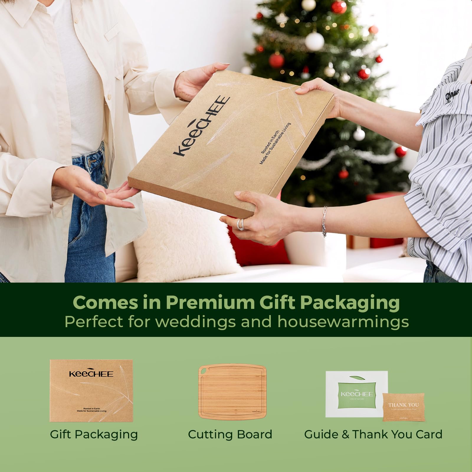 Keechee Dishwasher Safe Carbonized Bamboo Wood Cutting Boards for Kitchen with Juice Groove, Wooden Charcuterie & Chopping for Fruit, Vegetables & Cheese, Durable, Lightweight, Water-Resistant