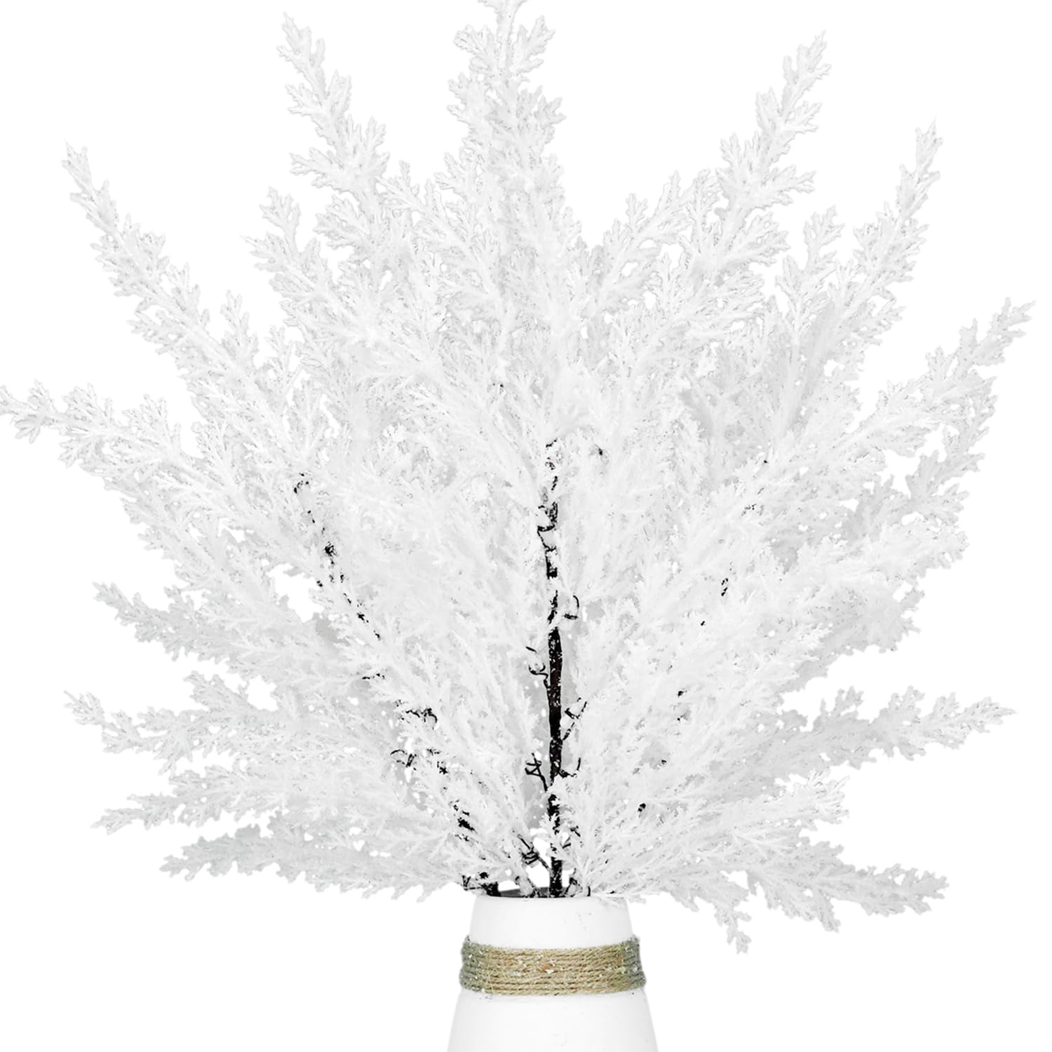 Kunjocy 3 Pcs Christmas Artificial Pine Branches, 46CM Snowy Artificial Pine Needles Branches Twigs White Branches for Christmas Tree DIY Xmas Holiday Home Decor Table Centerpiece (Snow)