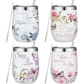 Sliner 4 Pcs Christian Gifts for Women 12 oz Floral Stainless Steel Tumblers with Lid and Straw Inspirations Bible Verse Tumbler for Mom Grandma Women Religious Birthday Mothers Day Church Gifts
