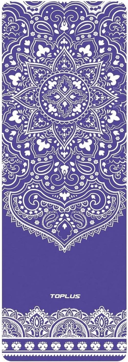 POIUY Slip Texture With A Professional Yoga Mat Straps,Blue And White Suede, 1/8 Inches