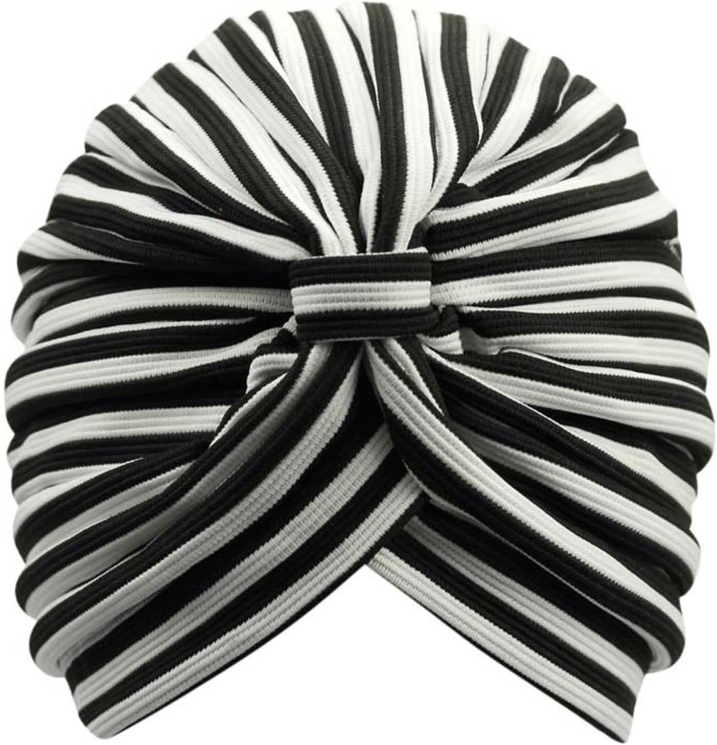 Striped Fashion Turban Head Wrap with Front Knot