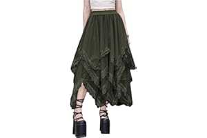 SHENHE Women's Lace Trim Layered Mesh Tulle Skirt High Waist Asymmetrical Long Goth Skirt