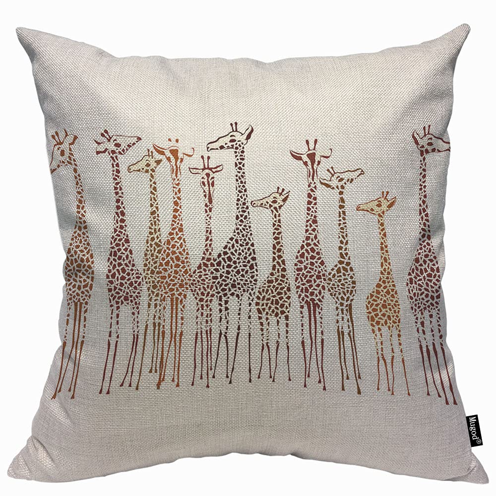 Mugod Giraffes Animal Cushion Cover Throw Pillow Covers Lovely Wild Cartoon Africa Safari Tall Group Crowded Spot Zoo Pillow Case for Men Women Decorative Home Sofa Chair Couch 45x45cm/18x18 Inch