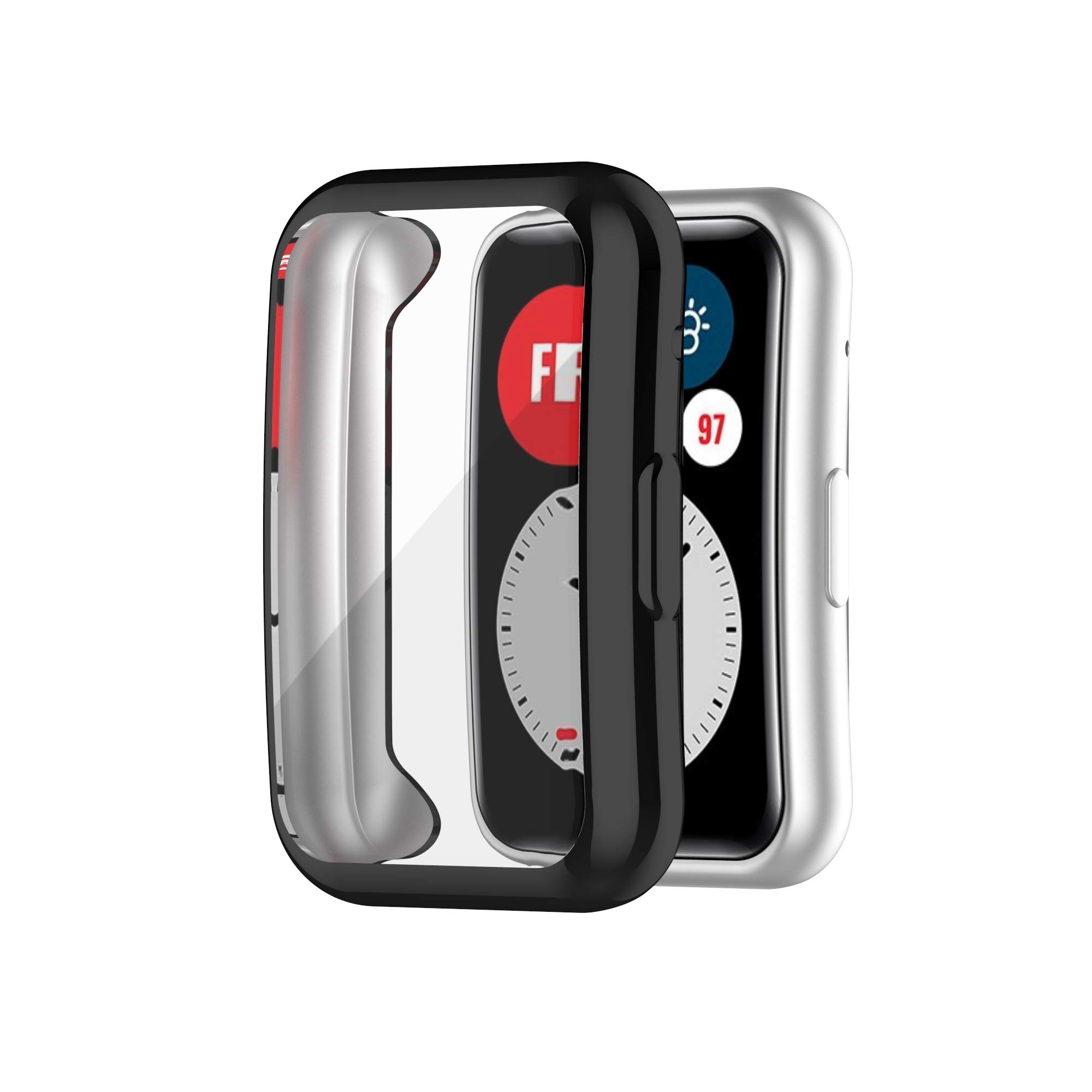 Chofit Cases Compatible with Huawei Watch Fit Case, Screen Protector TPU Plated Protective Case Film Cover Armor Shell for Huawei Watch Fit Only (Black)