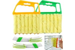 HAOHOMIO 4Pcs Blind Cleaner Duster Tool Set with 7-Finger & 3-Finger Brushes，Washable Multi-Surface Dusting Kit for Wood Blinds, Venetian Blinds, AC Vents, Car Vents, Shutters & Fans (Yellow+Green)