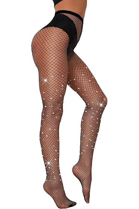 Aneco 2 Pairs Plus Size Sparkle Diamond Fishnets Sexy Black Tights at  Amazon Women's Clothing store