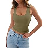 GKBK Women's Scoop Neck Tank Top Double Lined Sleeveless Fitted Basic Summer Top for Daily Wear and Going Out