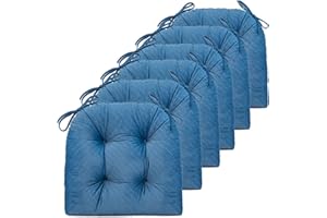 FABRICASTLE Chair Cushions Pads Non-skid Comfortable 17" x 16" Seat Cushion Cover Set of 6 for Indoor Kitchen Dining Room Office Chairs (Sea blue, 6 counts (pack of 1))