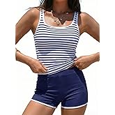 Aleumdr Tankini Swimsuits for Women Tummy Control Bathing Suits Sporty Two Piece High Waisted Swimwear with Shorts