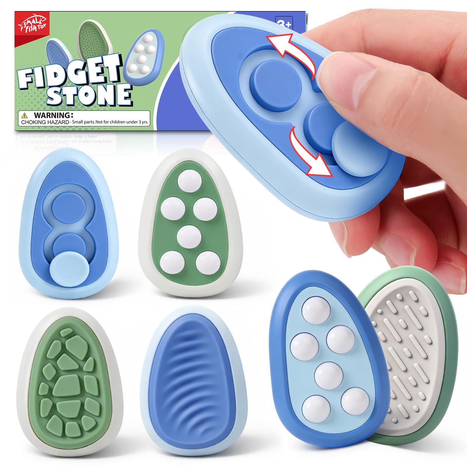 Fidget Toys Adults Stress Relief: 4 Pack Silent & Audible Fidget Stone - Sensory Calming Desk Toys for Teens Kids with ADHD Autism - Office Tension Relief Focus Tool