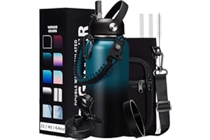 DIGJUPER 32/40/64/128 oz Insulated Water Bottle with straw & Spout Lids Keep Cold 48H Hot 24H, Large Water Flask Bottle with Shoulder Carrier Bag, Paracord Handle & Boot for Gym, Workout & Beach