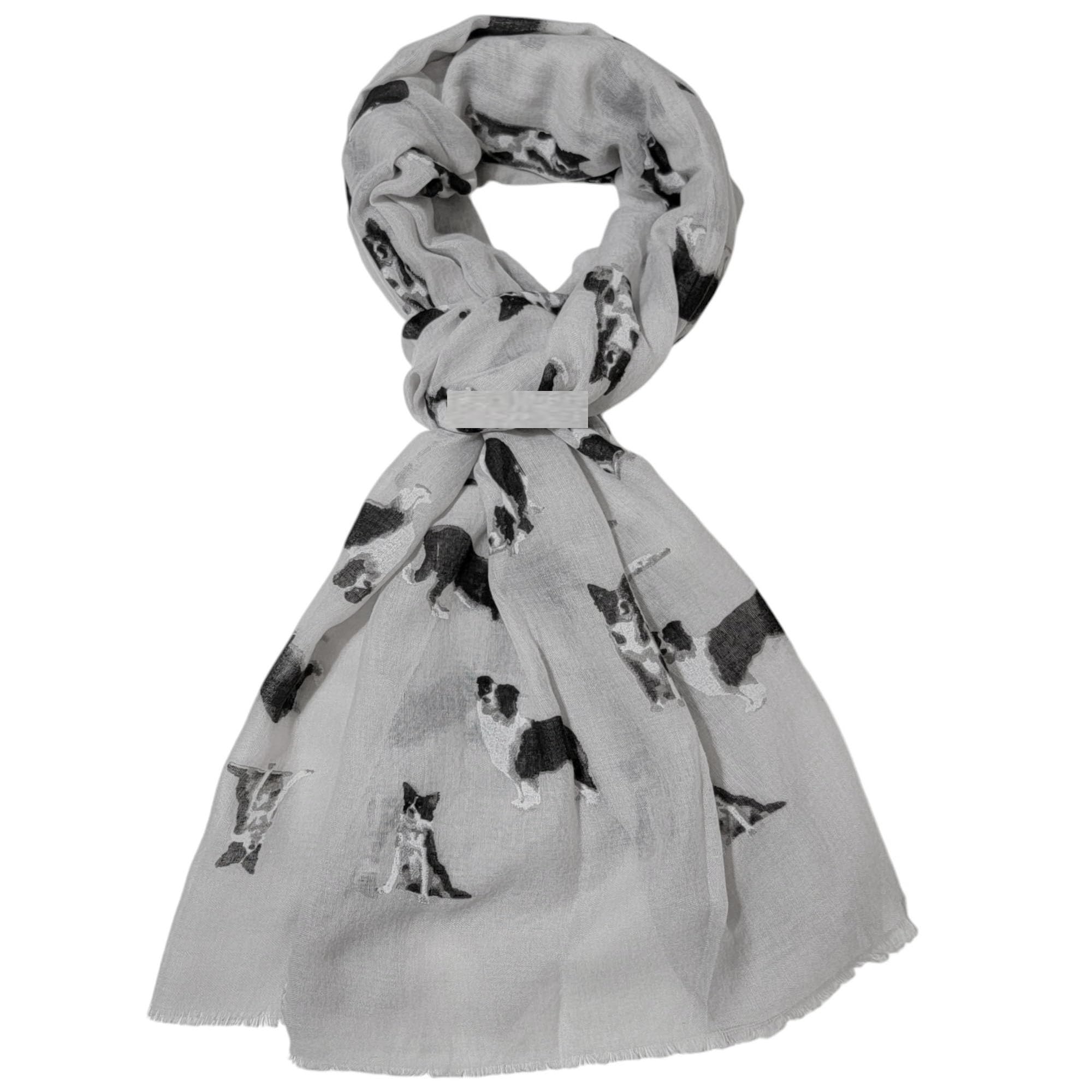 GFM® Women’s Border Collie Dog Print Scarf – Ultra Lightweight (<100g) Soft Viscose Shawl Wrap, Breathable All Season, Machine Washable, 180 x 70 cm, Gift for Dog Lovers-Light Grey-(PSCF-88-BC-HLBH) — image 1