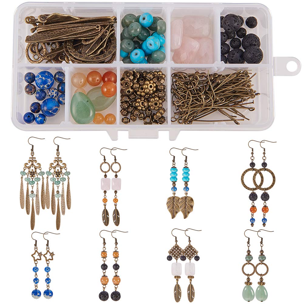SUNNYCLUE 1 Box DIY 8 Pairs Chandelier Gemstone Earrings Making Starter Kit Include Earring Connector Charm Findings Gemstone Beads Earring Hooks for Women Adults Earring Making