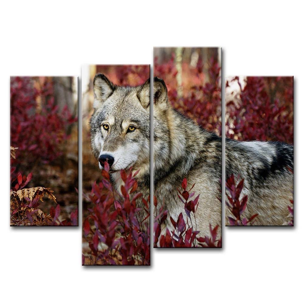 Wall Art Painting Wolf in the Woods 4 Pieces Canvas Art Prints Oil Painting Modern Home Decor