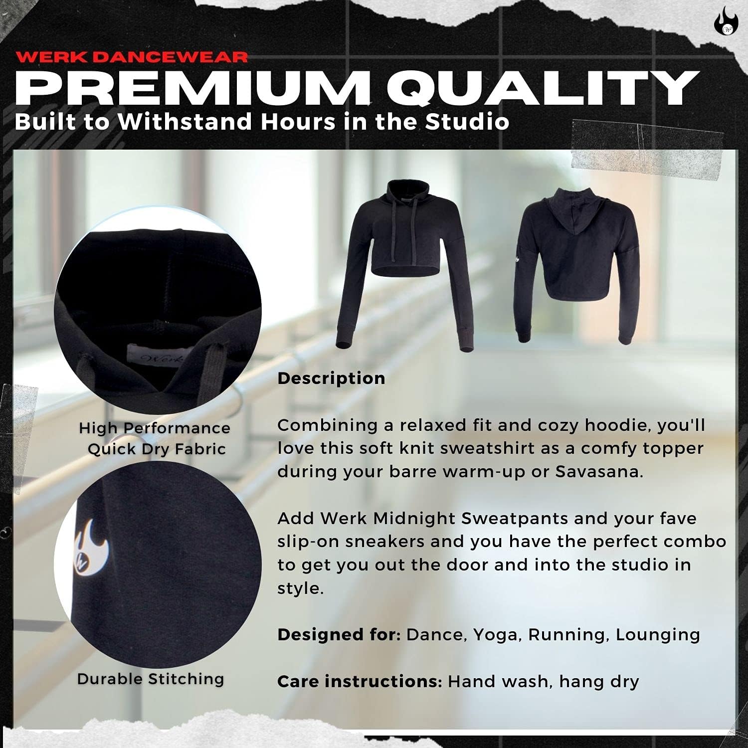 Werk Dancewear Youth Midnight Sweatshirt - Fashionable Dance Wear for Girls: Clothing