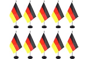 ZXvZYT Germany Flag Banner Germany Desk Flag Set Small Mini German Office Table Stick Flags with 12" Solid Pole Black Stand Base Decorations (12 Pack)
