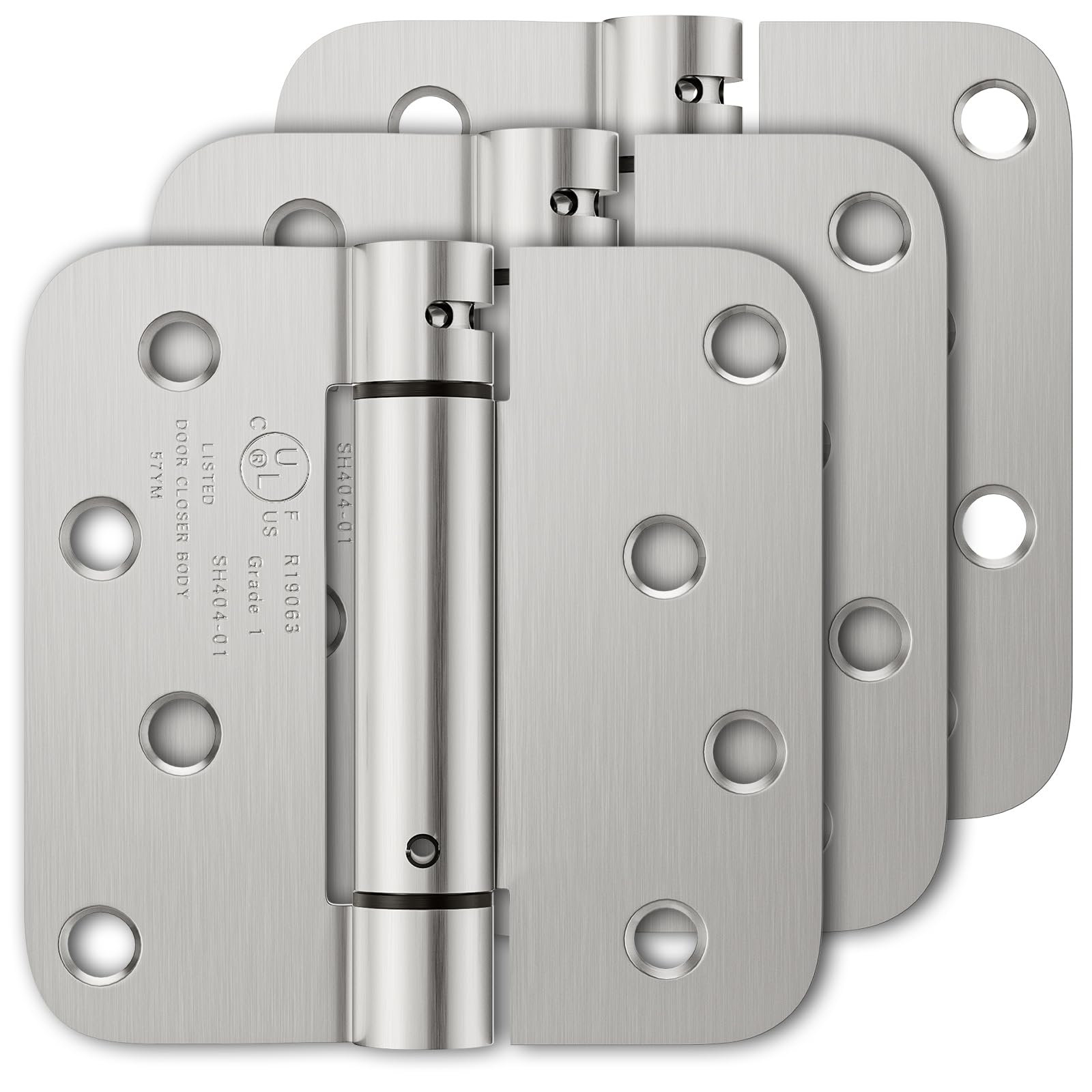 Photo 1 of Luxbaro 3 Pack Self Closing Door Hinges, 4 Inch Spring Loaded Door Hinges, Adjustable Tension for Garage, Front Door, Back Door, for Left and Right Hand Door, 5/8'' Radius Corners, UL Listed
