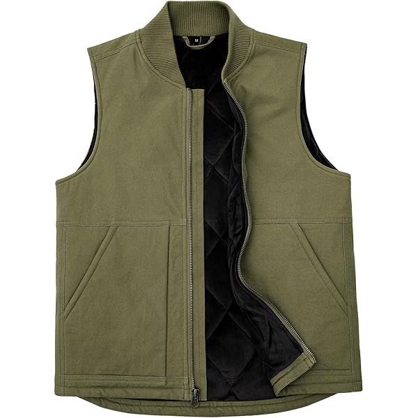 Men's Quilted Lined Vest Washed Canvas Winter Warm Outdoor