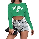 Women's St. Patrick's Day Crop Top St. Paddy's Day Shirt Irish Shirts Shamrock Graphic Long Sleeve Crop Tops for Teen Girls