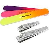 Tweezerman Stainless Steel Nail Clipper Combo Set with 3 Nail Files Neon
