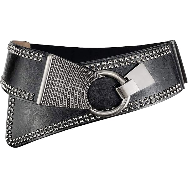 8721 Wide Elastic Stretch Retro Metal Interlock Buckle Belt (midnight Blue BlackButterfly Wide Elastic Stretch Retro Metal Interlock  main image 2