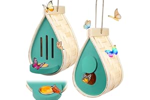 PHONCOO 2 Pcs Butterfly House and Feeder, Wooden Hanging Butterfly House for Garden, Natural Butterfly Habitat with Butterfly Puddler for Bugs, Butterflies, Moths, Lacewings