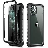 Dexnor iPhone 11 Pro Case with Screen Protector Clear Rugged Full Body Protective Shockproof Hard Back Defender Dual Layer Heavy Duty Bumper Cover Case for iPhone 11 Pro 5.8" - Black