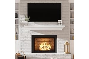 Eshoma Fireplace Mantel - 60 Inch Floating Shelf for Over Fireplace - Wood Mantel with Invisible Heavy Duty Wood Bracket - Floating Mantel Shelf for Wall, White, 60 X 8 X 6