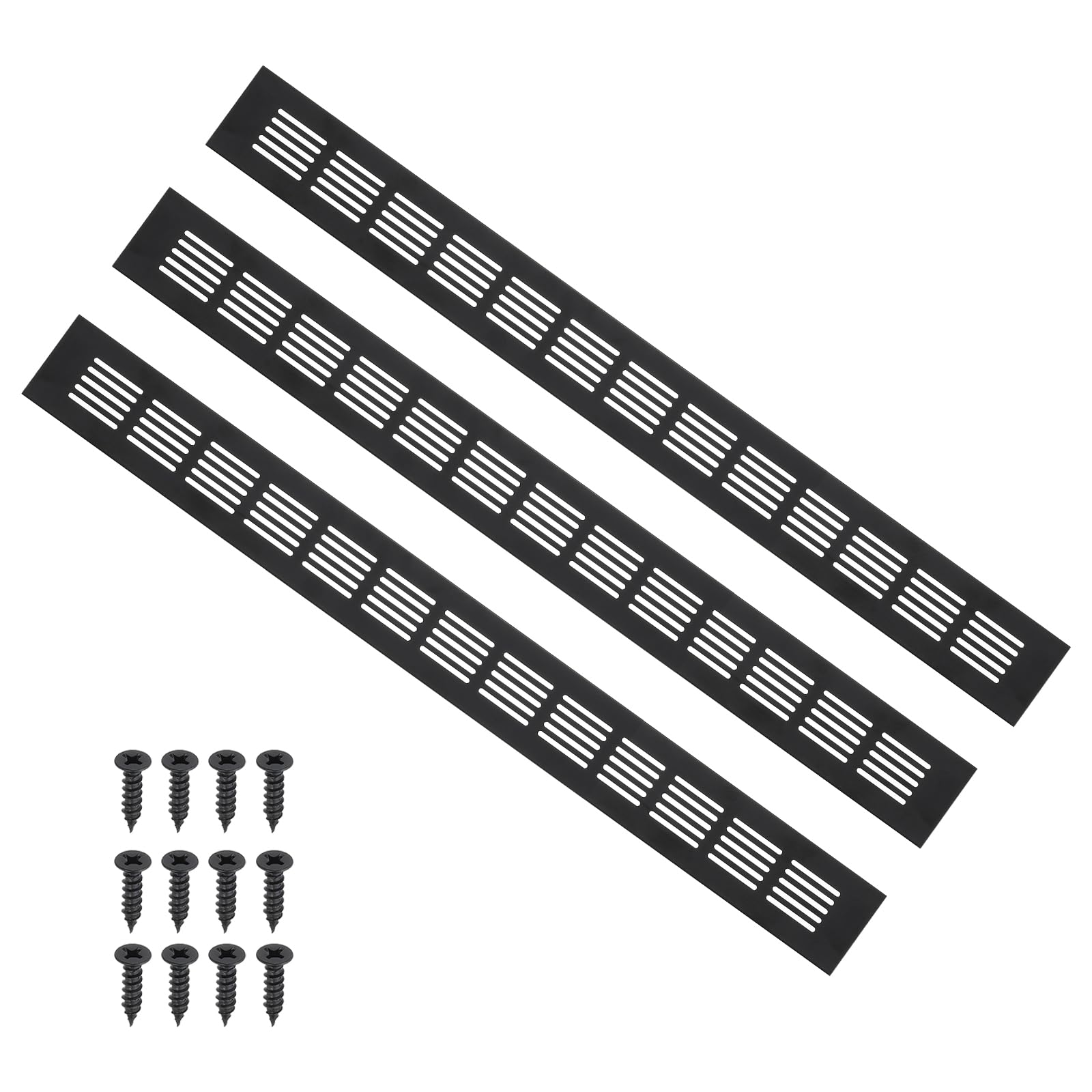 PATIKIL 20 x 2 Inch Door Air Vent Cover, 3pcs Aluminum Grille Ventilation Cover Louvered with Mounting Screws for Cabinet Wardrobe Door, Black