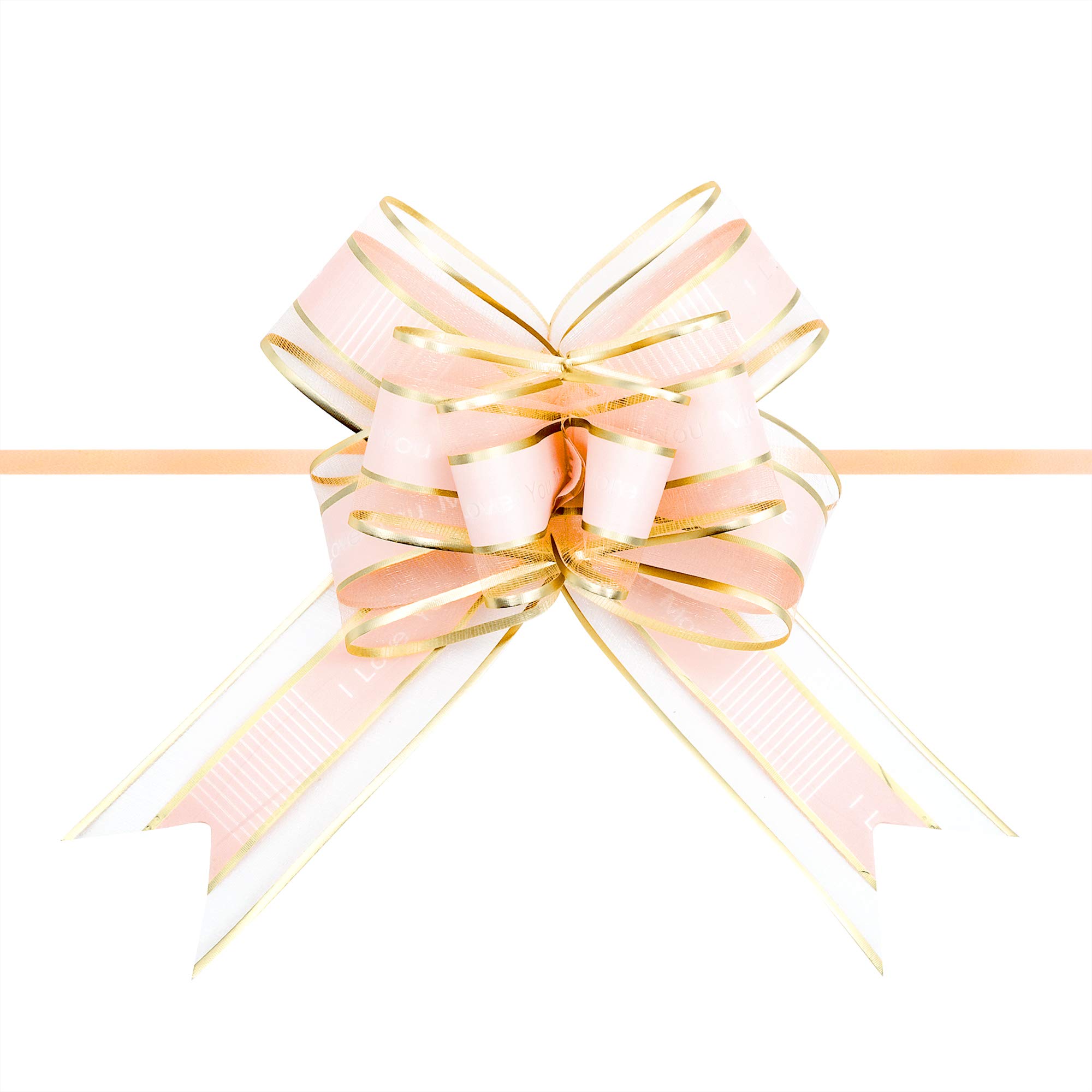 Photo 1 of 10 Pcs 6" Large, Wedding Pull Bow Organza Striped Ribbon String, Pull Bows, String Bows, Basket Pull Bows, Wedding Party Bridal Giftwrap Wrapping Bows -Pink